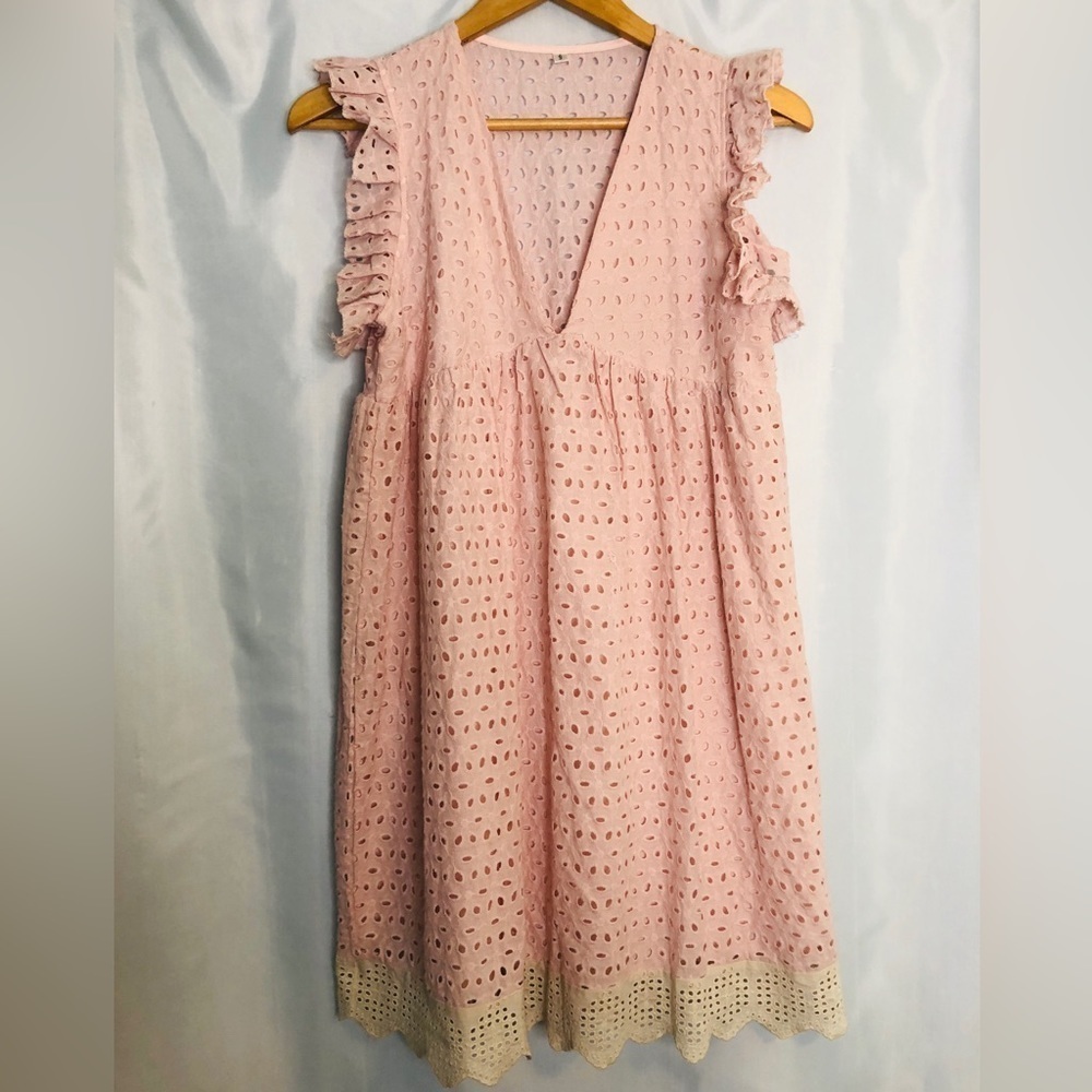 Women's Lace Ruffle Dress V-Neck Summer Babydoll Dress Size S - Picture 2 of 10